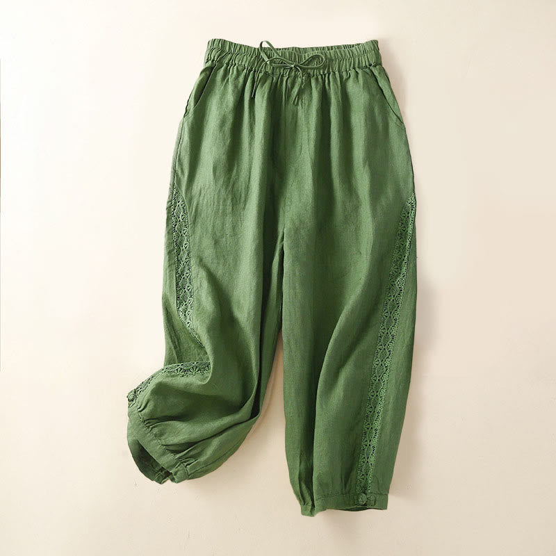 Pantalon harem ample à cordon de serrage et poches, couleur unie, motif floral et Buddha Stones - Vert - US8-10，UK/AU12-14，EU40-42 (2XL) - image 20