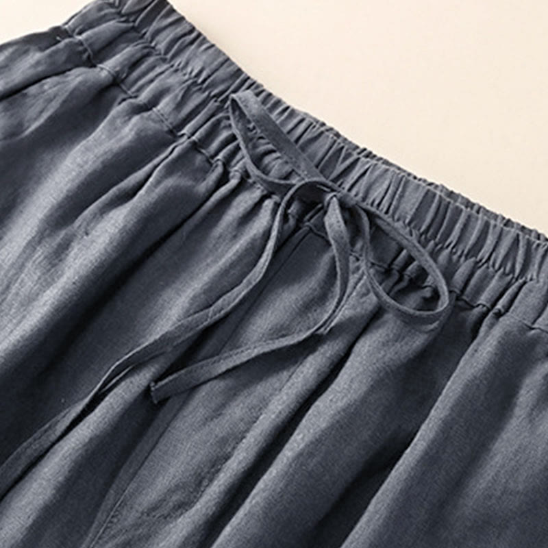 Pantalon harem ample à cordon de serrage et poches, couleur unie, motif floral et Buddha Stones - image 15
