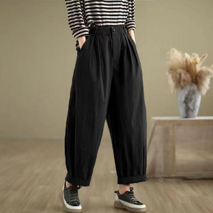 Pantalon femme Buddha Stones décontracté, couleur unie, avec un bouton et taille élastique, poches - Noir - US8-10，UK/AU12-14，EU40-42 (2XL) - image 11