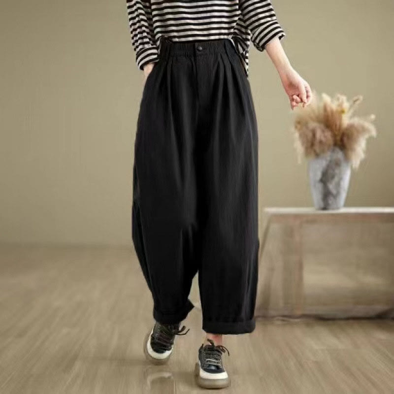 Pantalon femme Buddha Stones décontracté, couleur unie, avec un bouton et taille élastique, poches - image 12