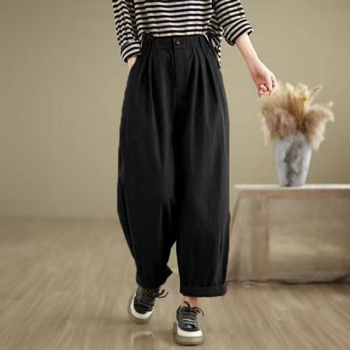 Pantalon femme Buddha Stones décontracté, couleur unie, avec un bouton et taille élastique, poches - image 12