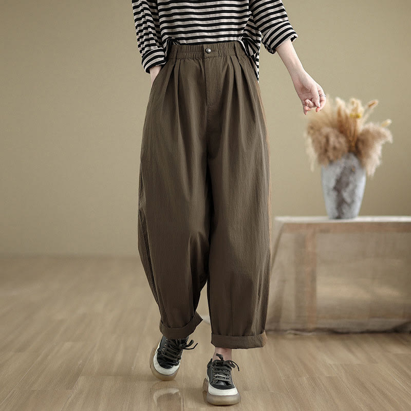 Pantalon femme Buddha Stones décontracté, couleur unie, avec un bouton et taille élastique, poches - image 5
