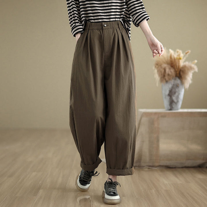 Pantalon femme Buddha Stones décontracté, couleur unie, avec un bouton et taille élastique, poches - image 5