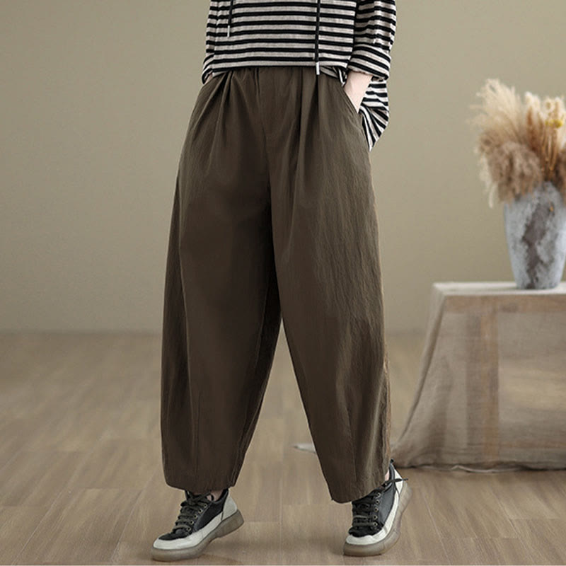 Pantalon femme Buddha Stones décontracté, couleur unie, avec un bouton et taille élastique, poches - image 2