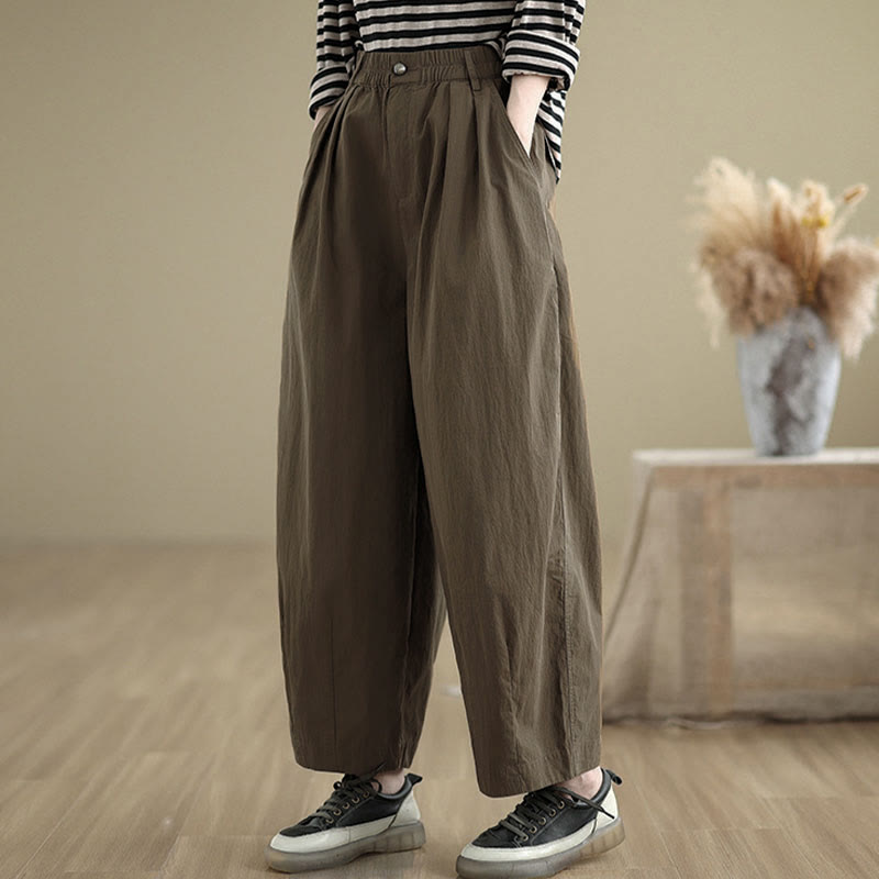 Pantalon femme Buddha Stones décontracté, couleur unie, avec un bouton et taille élastique, poches - image 4