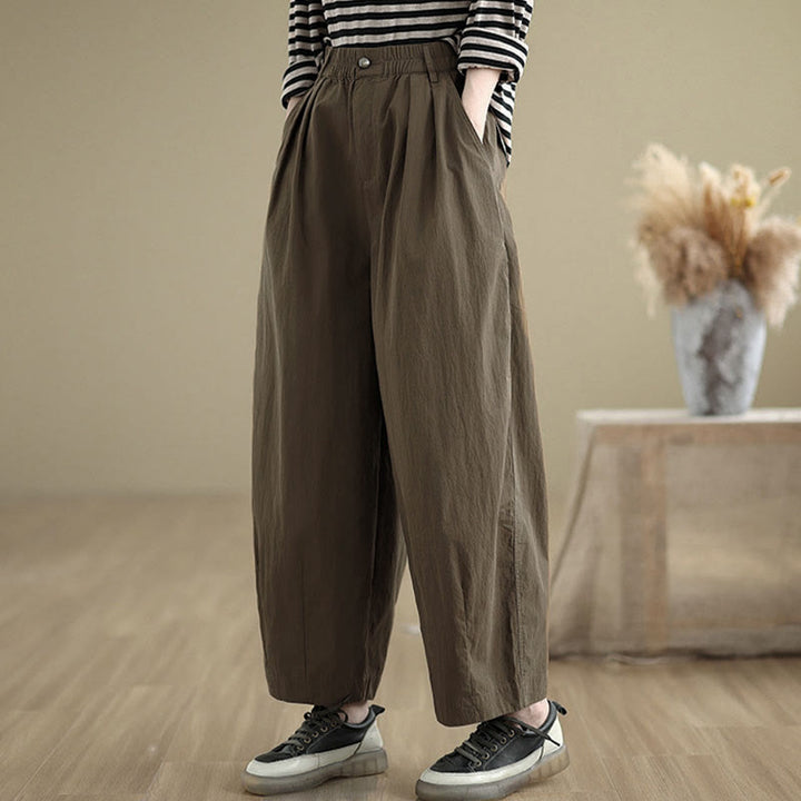 Pantalon femme Buddha Stones décontracté, couleur unie, avec un bouton et taille élastique, poches - image 4