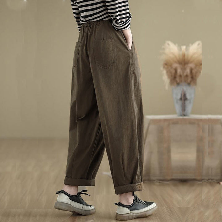 Pantalon femme Buddha Stones décontracté, couleur unie, avec un bouton et taille élastique, poches - image 3