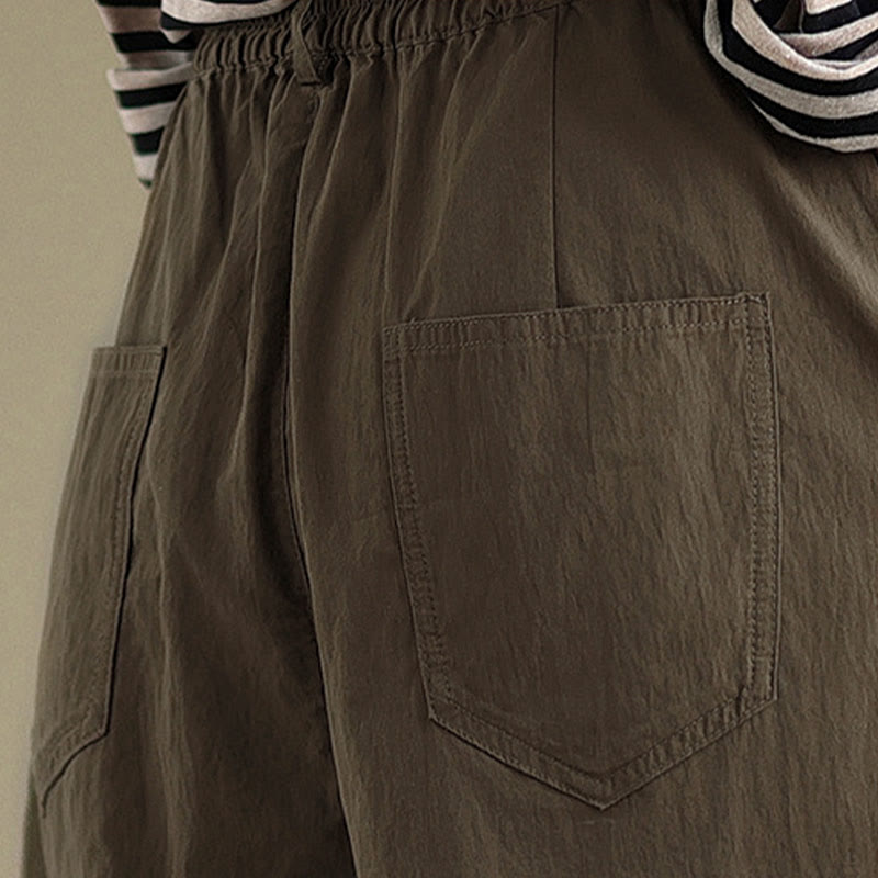 Pantalon femme Buddha Stones décontracté, couleur unie, avec un bouton et taille élastique, poches - image 9