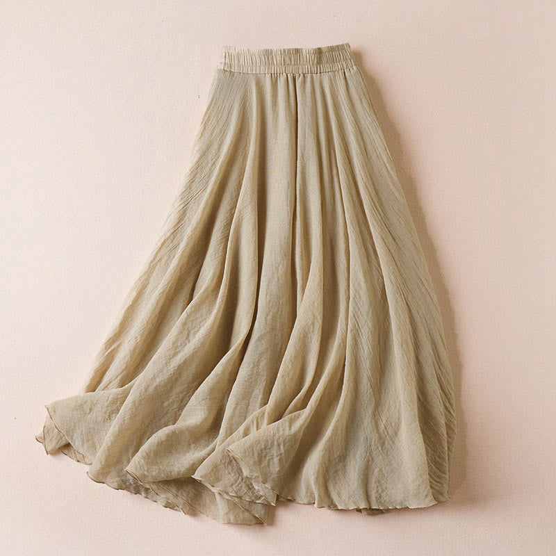 Jupe taille haute pour femme, style vintage décontracté, couleur unie, à Buddha Stones - Jaune d'or pâle - US4-6，UK/AU8-10，EU36-38 (F) - image 0