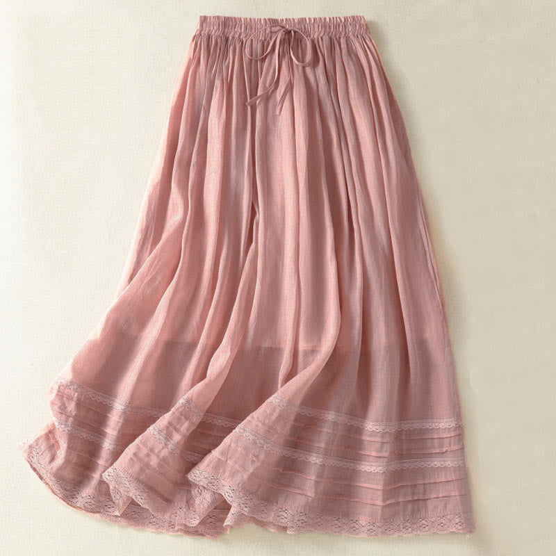 Jupe longue 7-8 pour femme , Buddha Stones, unie, à cordon de serrage et patchwork de dentelle. - Rose clair - US8-10，UK/AU12-14，EU40-42 (2XL) - image 0