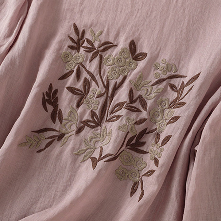 T-shirt en coton à manches trois-quarts pour femme, orné de broderies florales rétro Buddha Stones - image 28