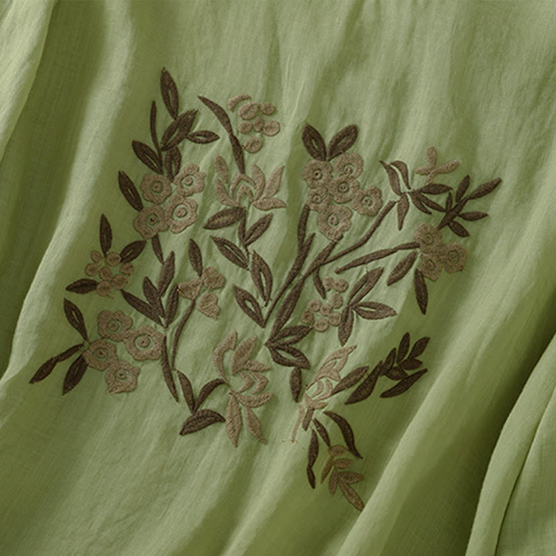 T-shirt en coton à manches trois-quarts pour femme, orné de broderies florales rétro Buddha Stones - image 20