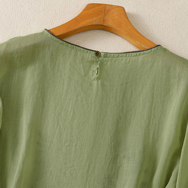 T-shirt femme à manches trois-quarts, broderie florale rétro Buddha Stones - image 19