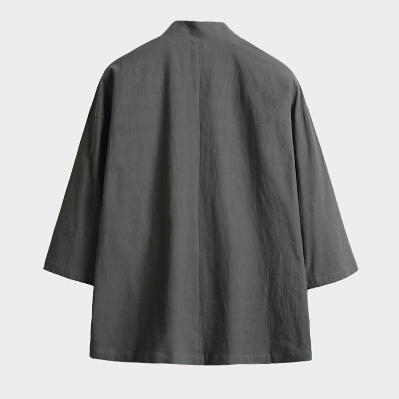 Kimono pour homme à manches trois-quarts, couleur unie, lacets, Buddha Stones - image 5