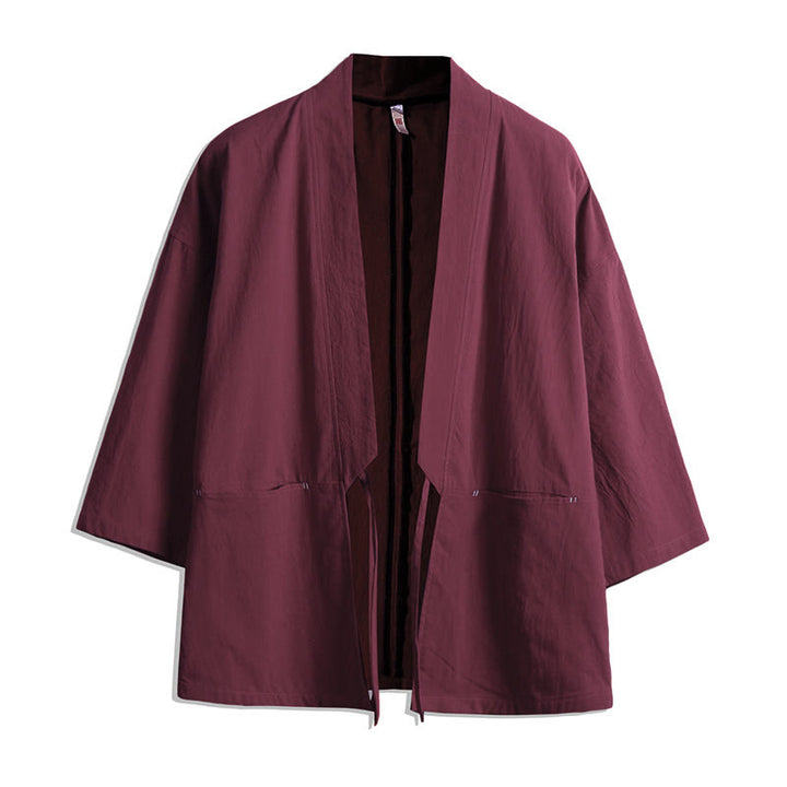 Kimono pour homme à manches trois-quarts, couleur unie, lacets, Buddha Stones - Rouge indien - US/UK/AU48，EU58(5XL) - image 6
