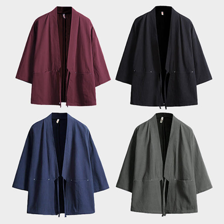 Kimono pour homme à manches trois-quarts, couleur unie, lacets, Buddha Stones - image 16