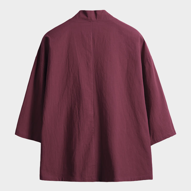 Kimono pour homme à manches trois-quarts, couleur unie, lacets, Buddha Stones - image 7
