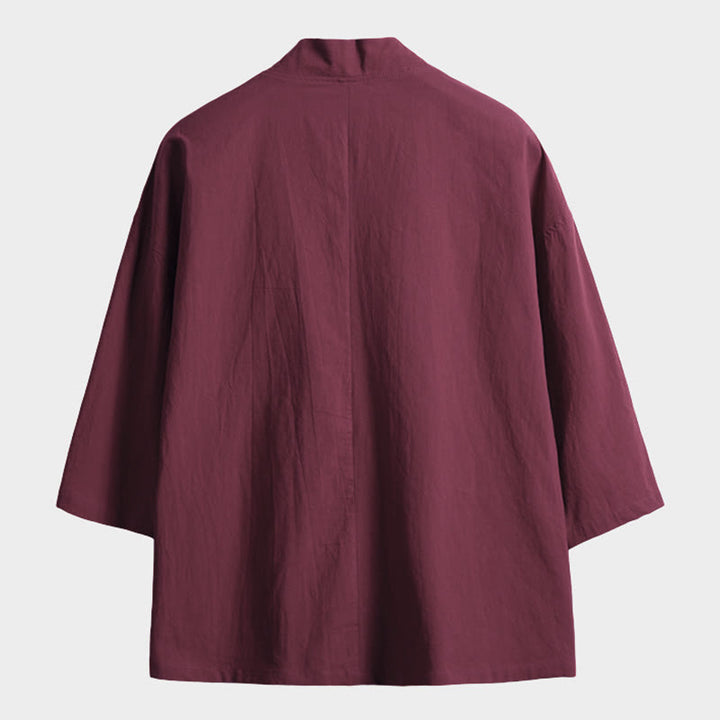 Kimono pour homme à manches trois-quarts, couleur unie, lacets, Buddha Stones - image 7
