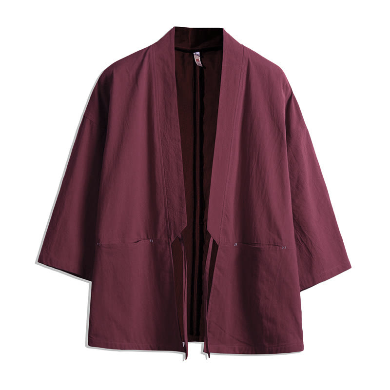 Kimono pour homme à manches trois-quarts, couleur unie, lacets, Buddha Stones - Rouge indien - US/UK/AU48，EU58(5XL) - image 6