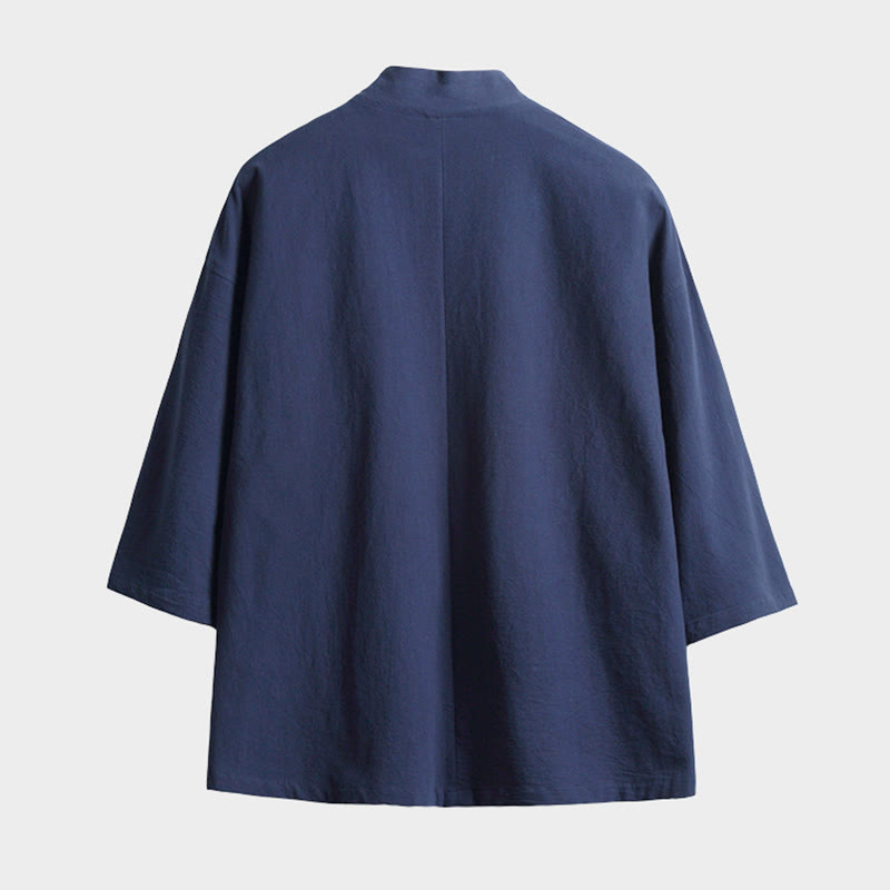 Kimono pour homme à manches trois-quarts, couleur unie, lacets, Buddha Stones - image 1