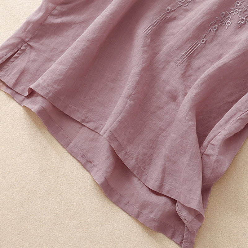 Chemise décontractée pour femme Buddha Stones à manches courtes et col en V orné de fleurs brodées - image 9