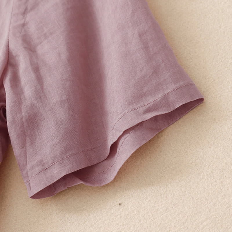 Chemise décontractée à manches courtes et col en V ornée de fleurs brodées, style Buddha Stones pour femme - image 10