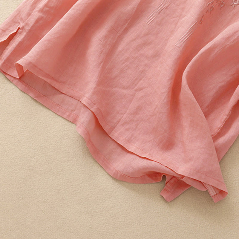 Chemise décontractée à manches courtes et col en V ornée de fleurs brodées, style Buddha Stones pour femme - image 4