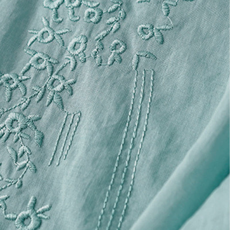 Chemise décontractée à manches courtes et col en V ornée de fleurs brodées, style Buddha Stones pour femme - image 23