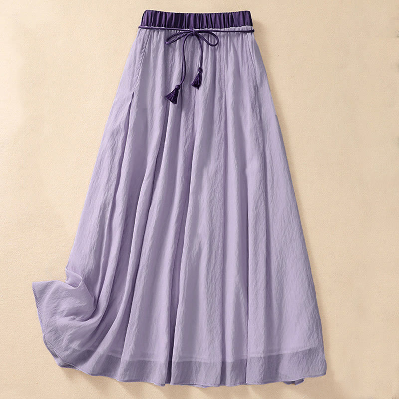 Jupe longue 7-8 pour femme, style décontracté, plissée et lacée, ornée de Buddha Stones et de couleurs contrastées. - Prune - US8-10，UK/AU12-14，EU40-42 (2XL) - image 16