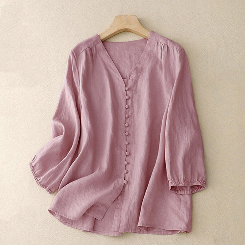 Chemise à manches longues pour femme avec motif de Buddha Stones en V - Rose - US8-10，UK/AU12-14，EU40-42 (2XL) - image 0