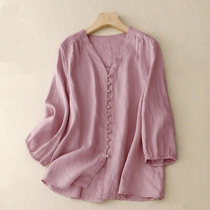 Chemise à manches longues pour femme avec motif de Buddha Stones en V - Rose - US8-10，UK/AU12-14，EU40-42 (2XL) - image 0