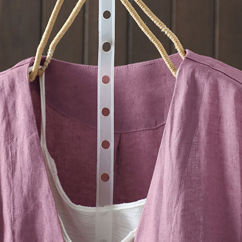 Veste femme à col en V, couleur unie, avec poches, Buddha Stones - image 8