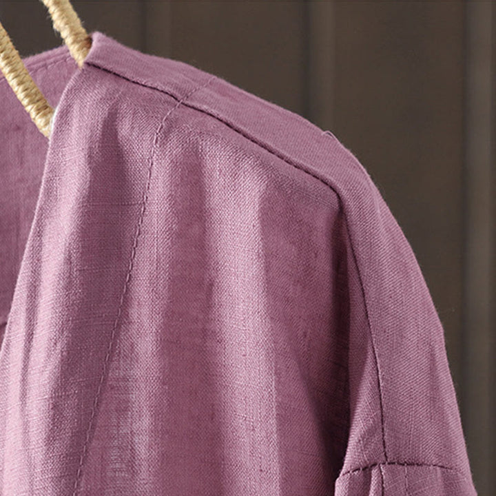 Veste femme à col en V, couleur unie, avec poches, Buddha Stones - image 10