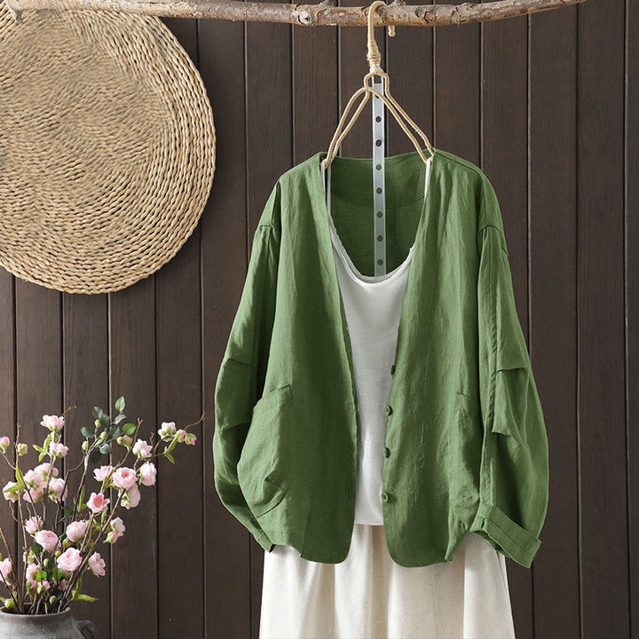 Veste femme à col en V, couleur unie, avec poches, Buddha Stones - Vert mer moyen - US14，UK/AU18，EU46 (2XL) - image 17