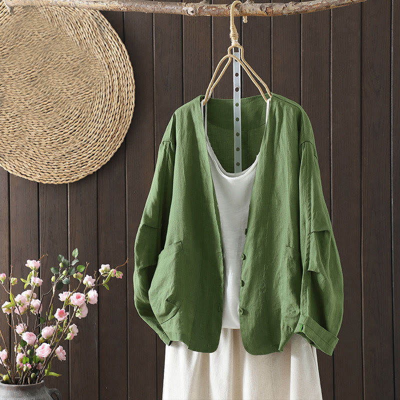 Veste femme à col en V, couleur unie, avec poches, Buddha Stones - Vert mer moyen - US14，UK/AU18，EU46 (2XL) - image 17