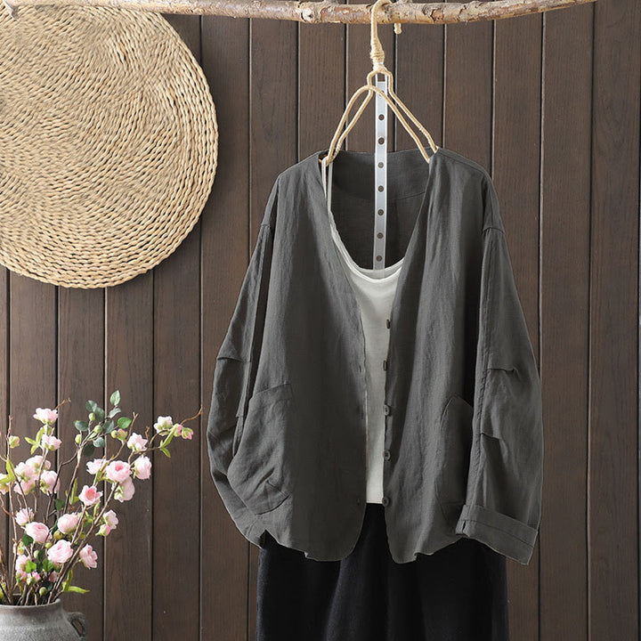 Veste femme à col en V, couleur unie, avec poches, Buddha Stones - Gris foncé - US14，UK/AU18，EU46 (2XL) - image 23