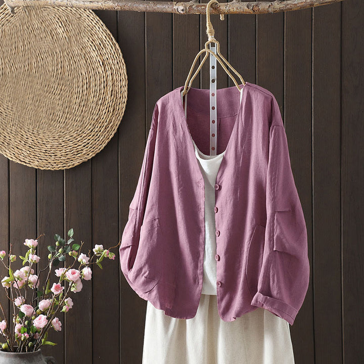 Veste femme à col en V, couleur unie, avec poches, Buddha Stones - Rouge violet pâle - US14，UK/AU18，EU46 (2XL) - image 6
