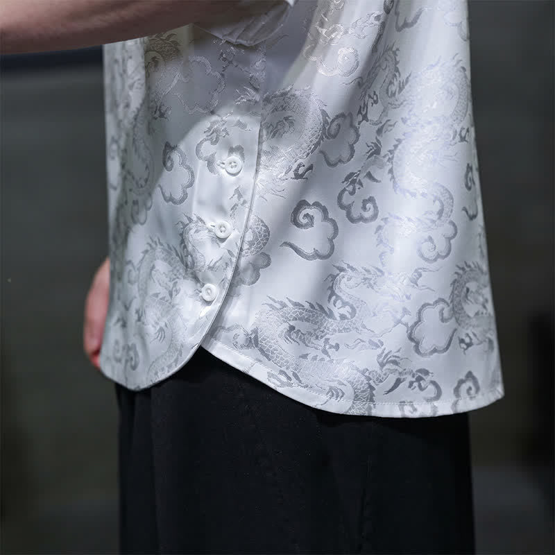 Buddha Stones Chemises à manches courtes pour hommes, style Tang vintage été, col mandarin, motif nuages ​​et dragons - image 20