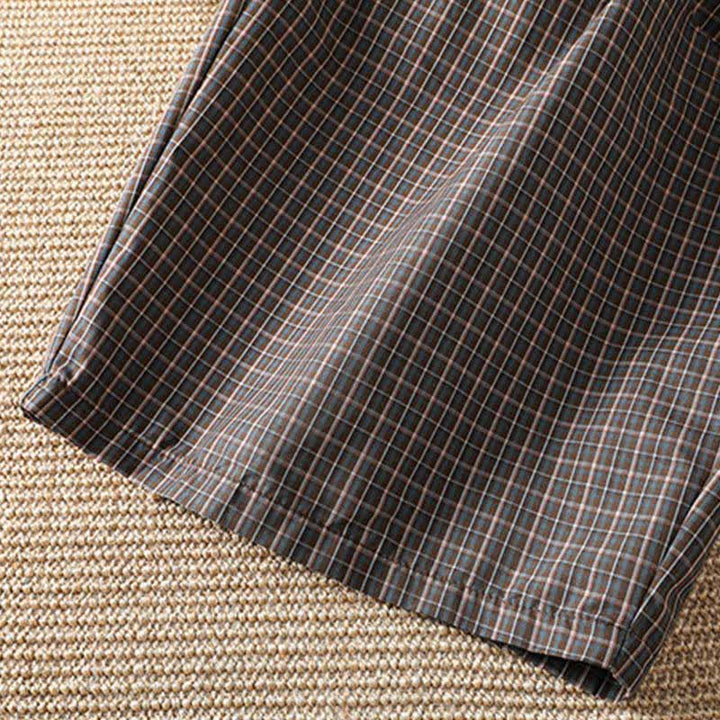 Buddha Stones Pantalon court à carreaux marron décontracté printemps-été pour femme, jambes larges et poches - image 9