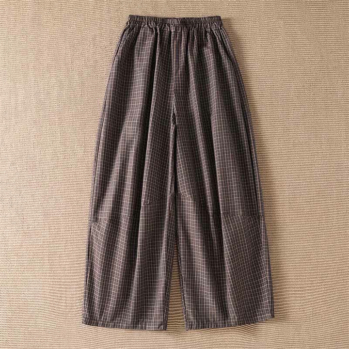Buddha Stones Pantalon court à carreaux marron décontracté printemps-été pour femme, jambes larges et poches - Terre de sienne - US8-10, UK/AU12-14, EU40-42 (2XL) - image 0