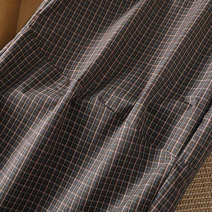 Buddha Stones Pantalon court à carreaux marron décontracté printemps-été pour femme, jambes larges et poches - image 8