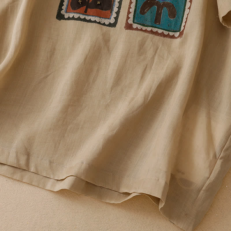 Buddha Stones T-shirts à manches courtes pour femmes, style patchwork floral vintage décontracté d'été - image 5
