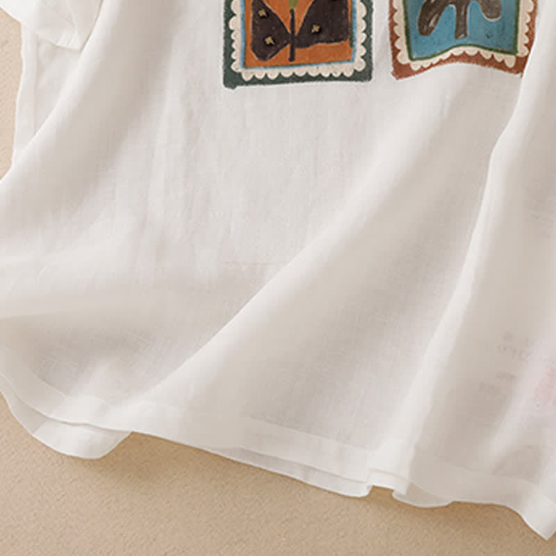 Buddha Stones T-shirts à manches courtes pour femmes, style patchwork floral vintage décontracté d'été - image 24