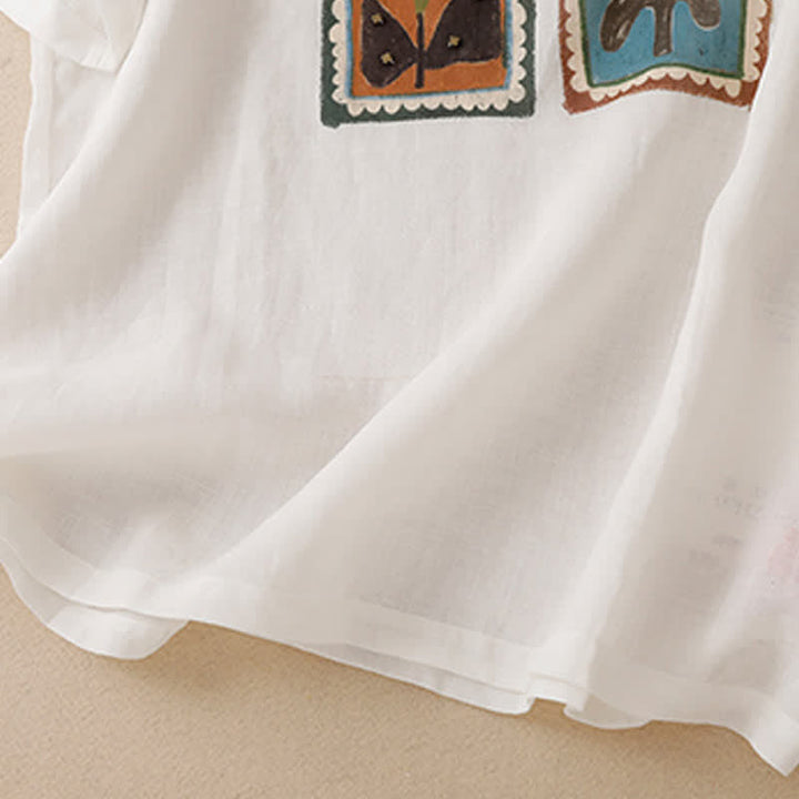 Buddha Stones T-shirts à manches courtes pour femmes, style patchwork floral vintage décontracté d'été - image 24