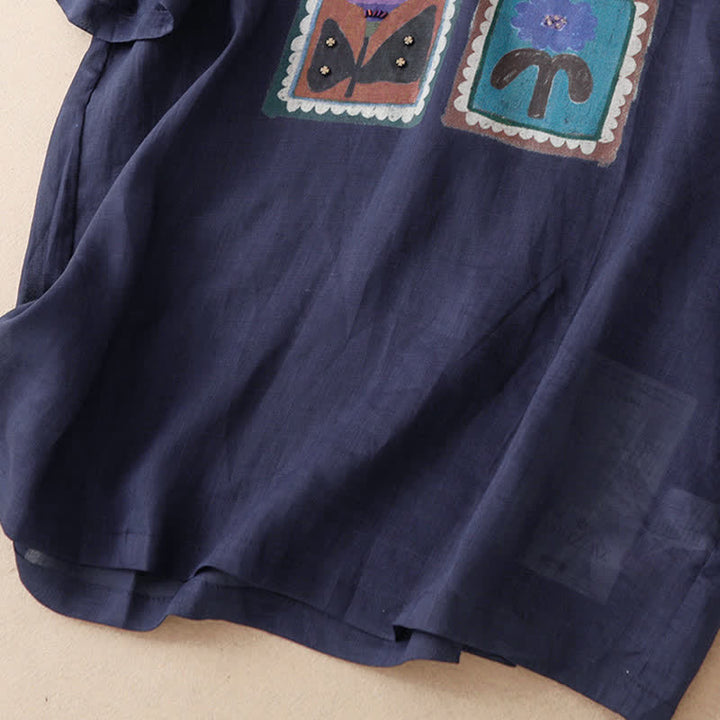 Buddha Stones T-shirts à manches courtes pour femmes, style patchwork floral vintage décontracté d'été - image 18