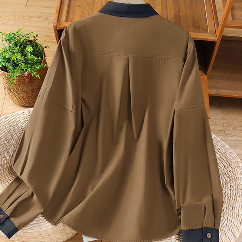 Buddha Stones Chemises d'été minimalistes à manches longues pour femmes, style uni, avec finitions contrastées et poches plaquées. - image 10