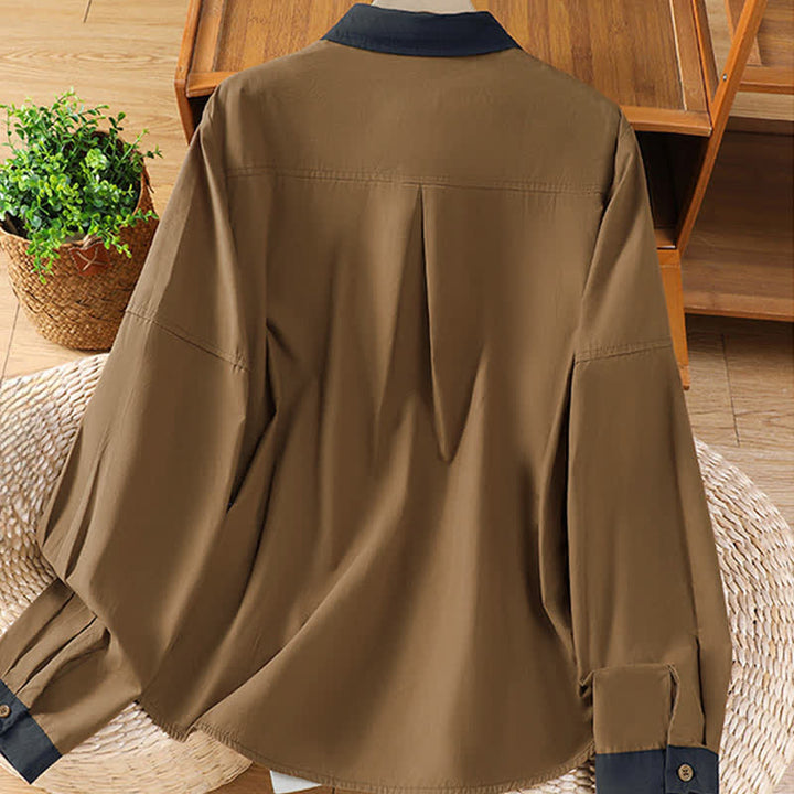 Buddha Stones Chemises d'été minimalistes à manches longues pour femmes, style uni, avec finitions contrastées et poches plaquées. - image 10