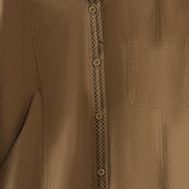 Buddha Stones Chemises d'été minimalistes à manches longues pour femmes, style uni, avec finitions contrastées et poches plaquées. - image 15