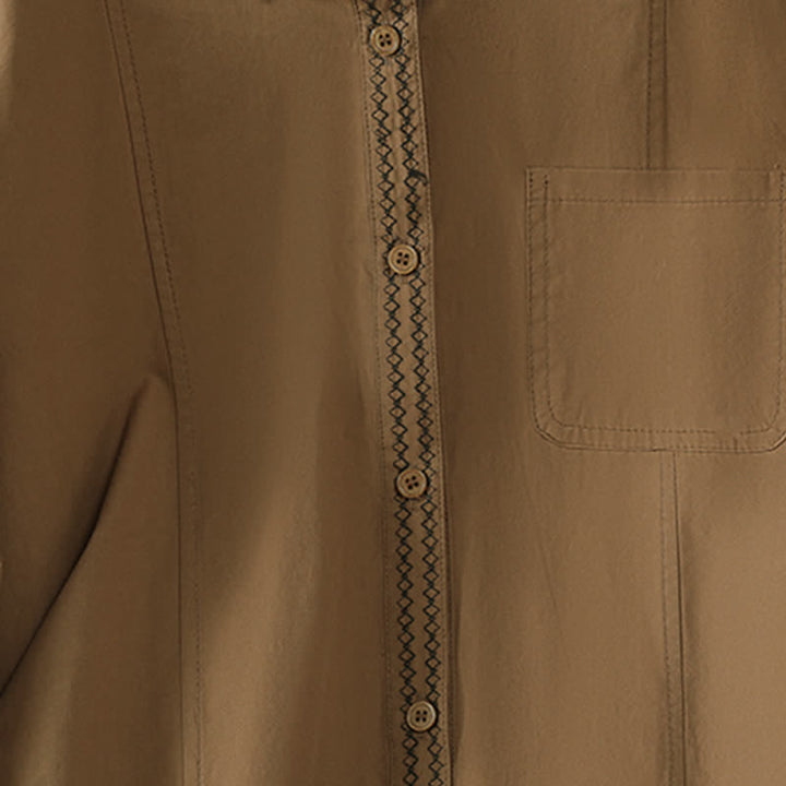 Buddha Stones Chemises d'été minimalistes à manches longues pour femmes, style uni, avec finitions contrastées et poches plaquées. - image 15
