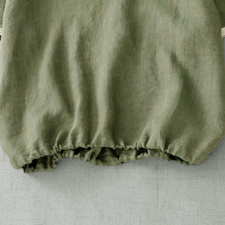 Buddha Stones Chemises d'été bohèmes décontractées à manches courtes pour femmes, vert uni, à capuche et bordure en dentelle, boutonnées - image 8